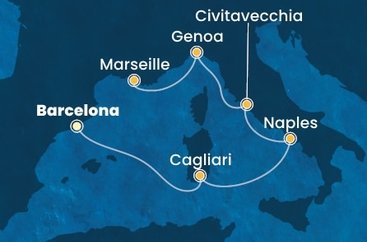Španielsko, Taliansko, Francúzsko z Barcelony na lodi Costa Toscana