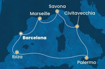 Španielsko, Taliansko, Francúzsko z Barcelony na lodi Costa Smeralda