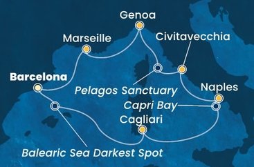 Španielsko, Taliansko, Francúzsko z Barcelony na lodi Costa Smeralda