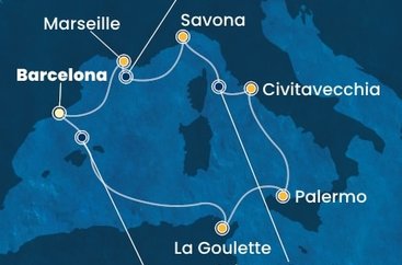 Španielsko, Tunisko, Taliansko, Francúzsko z Barcelony na lodi Costa Smeralda