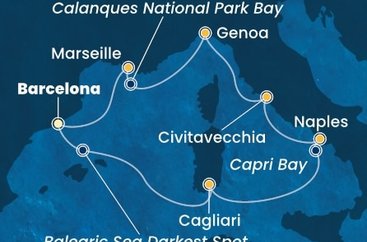 Španielsko, Sardínia, Taliansko, Francúzsko z Barcelony na lodi Costa Toscana