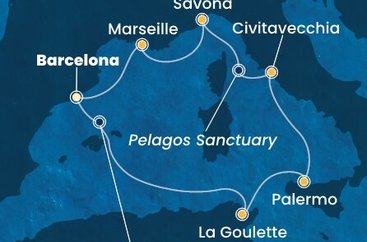 Španielsko, Tunisko, Taliansko, Francúzsko z Barcelony na lodi Costa Toscana