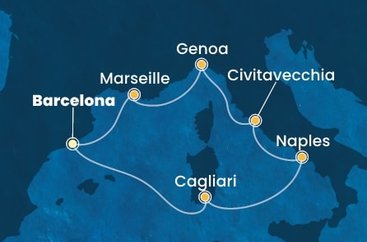 Španielsko, Taliansko, Francúzsko z Barcelony na lodi Costa Toscana