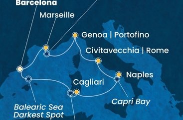 Španielsko, Taliansko, Francúzsko z Barcelony na lodi Costa Smeralda