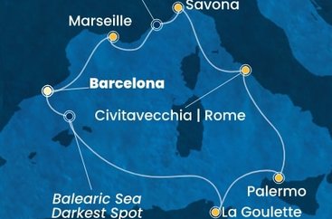 Španielsko, Tunisko, Taliansko, Francúzsko z Barcelony na lodi Costa Toscana