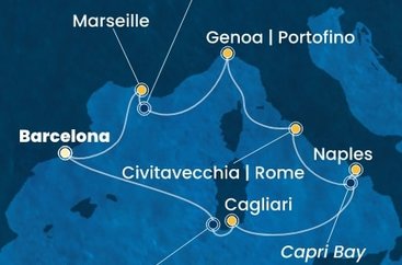 Španielsko, Taliansko, Francúzsko z Barcelony na lodi Costa Smeralda