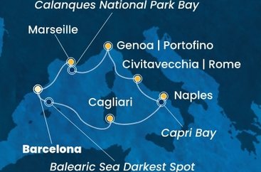 Španielsko, Taliansko, Francúzsko z Barcelony na lodi Costa Toscana