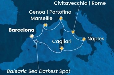 Španielsko, Taliansko, Francúzsko z Barcelony na lodi Costa Toscana