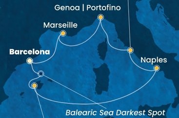 Španielsko, Taliansko, Francúzsko z Barcelony na lodi Costa Toscana