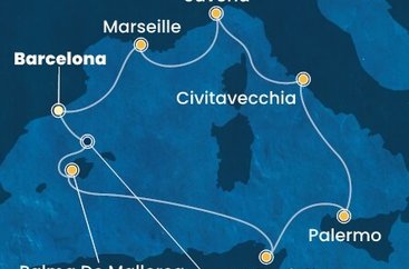 Španielsko, Tunisko, Taliansko, Francúzsko z Barcelony na lodi Costa Toscana