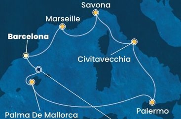 Španielsko, Taliansko, Francúzsko z Barcelony na lodi Costa Smeralda