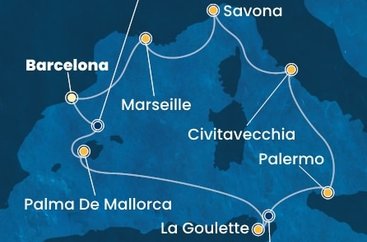 Španielsko, Tunisko, Taliansko, Francúzsko z Barcelony na lodi Costa Toscana