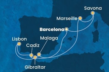 Španielsko, Gibraltár, Portugalsko, Francúzsko, Taliansko z Barcelony na lodi Costa Pacifica