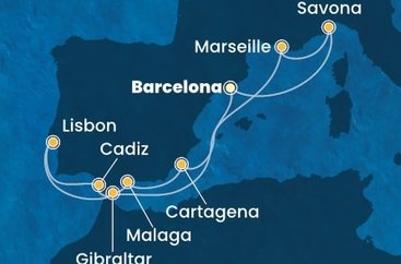 Španielsko, Taliansko, Francúzsko, Gibraltár, Portugalsko z Barcelony na lodi Costa Favolosa