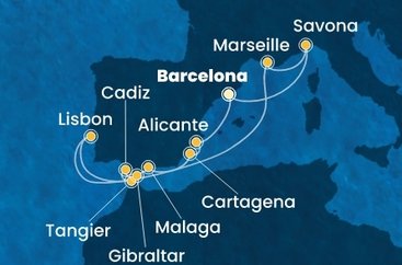 Španielsko, Maroko, Gibraltár, Portugalsko, Francúzsko, Taliansko z Barcelony na lodi Costa Diadema