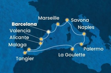 Španielsko, Francúzsko, Taliansko, Tunisko, Maroko z Barcelony na lodi Costa Pacifica