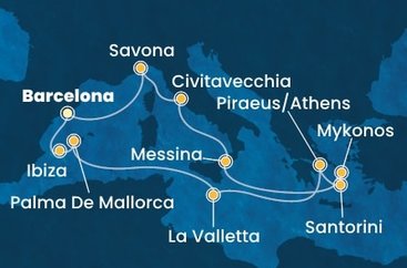 Španielsko, Malta, Grécko, Taliansko z Barcelony na lodi Costa Serena