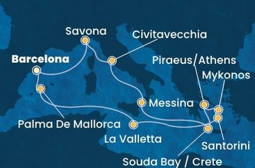 Španielsko, Malta, Grécko, Taliansko z Barcelony na lodi Costa Fascinosa