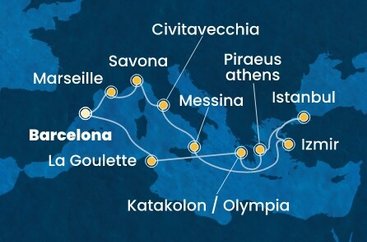 Španielsko, Francúzsko, Taliansko, Turecko, Grécko, Tunisko z Barcelony na lodi Costa Favolosa