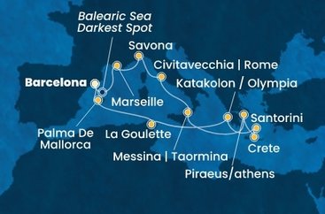 Španielsko, Francúzsko, Taliansko, Grécko, Tunisko z Barcelony na lodi Costa Favolosa