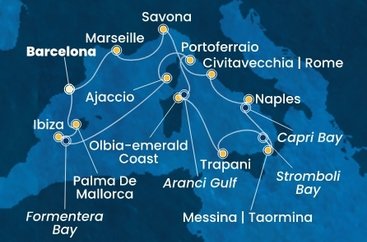 Španielsko, Francúzsko, Taliansko,  z Barcelony na lodi Costa Favolosa