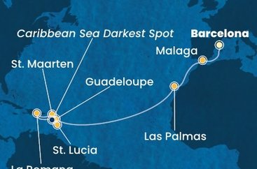 Španielsko, Guadeloupe, Svatý Martin, Dominikánska republika, Svätá Lucia z Barcelony na lodi Costa Fascinosa