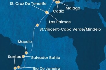 Španielsko, Portugalsko, Kapverdy, Brazília z Barcelony na lodi Costa Diadema