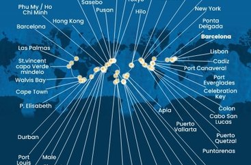 Španielsko, Portugalsko, USA, , Panama, Kostarika, Guatemala, Mexiko, Samoa, Fiji, Tonga, Nový Zéland, Austrália, Papua Nová Guinea, Japonsko, Južná Kórea, Tchaj-wan, Čína, Vietnam, Singapur, Malajzia, Thajsko, Srí Lanka, Maledivy, Maurícius, Juhoafrická republika, Namíbia, Kapverdy z Barcelony na lodi Costa Deliziosa