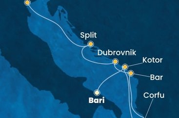 Taliansko, Čierna Hora, Grécko, Chorvátsko z Bari na lodi Costa Deliziosa