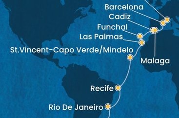 Argentína, Brazília, Kapverdy, Španielsko, Portugalsko, Francúzsko z Buenos Aires na lodi Costa Serena