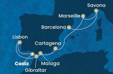 Španielsko, Portugalsko, Gibraltár, Francúzsko, Taliansko z Cadizu na lodi Costa Diadema