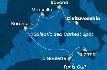 Taliansko, Francúzsko, Španielsko, Tunisko z Civitavechie na lodi Costa Smeralda