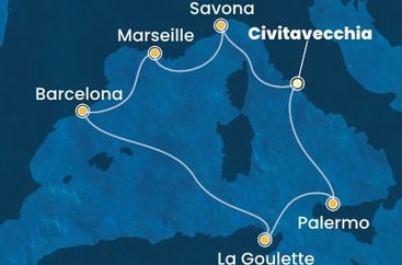 Taliansko, Francúzsko, Španielsko, Tunisko z Civitavechie na lodi Costa Pacifica