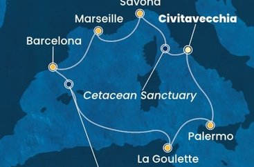 Taliansko, Francúzsko, Španielsko, Tunisko z Civitavechie na lodi Costa Smeralda