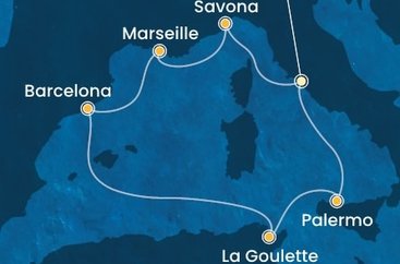 Taliansko, Francúzsko, Španielsko, Tunisko, Sicília z Civitavechie na lodi Costa Pacifica