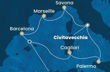 Taliansko, Francúzsko, Španielsko, Sardínia, Sicília z Civitavechie na lodi Costa Pacifica