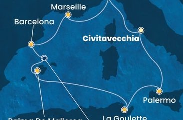 Taliansko, Francúzsko, Španielsko, Tunisko z Civitavechie na lodi Costa Toscana