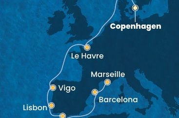 Dánsko, Francie, Španielsko, Portugalsko, Francúzsko z Kodaně na lodi Costa Diadema
