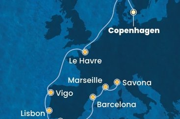 Dánsko, Francie, Španielsko, Portugalsko, Francúzsko, Taliansko z Kodaně na lodi Costa Diadema