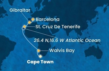 Juhoafrická republika, Namíbia, Španielsko, Gibraltár z Kapského Mesta na lodi Costa Smeralda