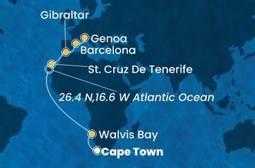 Juhoafrická republika, Namíbia, Španielsko, Gibraltár, Taliansko z Kapského Mesta na lodi Costa Smeralda