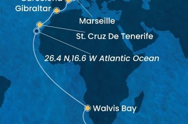 Juhoafrická republika, Namíbia, Španielsko, Gibraltár, Taliansko, Francúzsko z Kapského Mesta na lodi Costa Smeralda