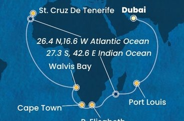 Spojené arabské emiráty, Maurícius, Juhoafrická republika, Namíbia, Španielsko z Dubaja na lodi Costa Smeralda