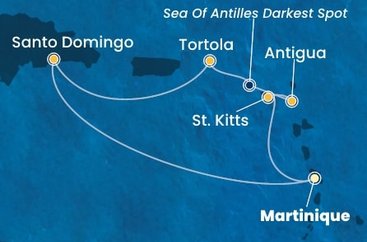 Martinik, Svätý Krištof a Nevis, Antigua a Barbuda, Britské Panenské ostrovy, Dominikánska republika z Fort de France na lodi Costa Favolosa
