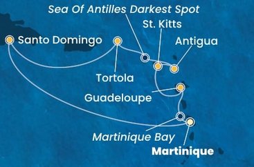 Martinik, Guadeloupe, Svätý Krištof a Nevis, Antigua a Barbuda, Britské Panenské ostrovy, Dominikánska republika z Fort de France na lodi Costa Favolosa