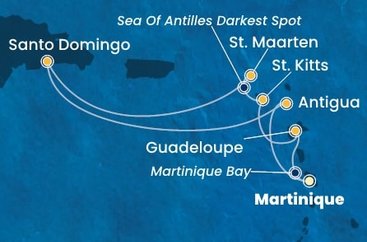 Martinik, Guadeloupe, Svätý Krištof a Nevis, Svatý Martin, Dominikánska republika, Antigua a Barbuda z Fort de France na lodi Costa Favolosa