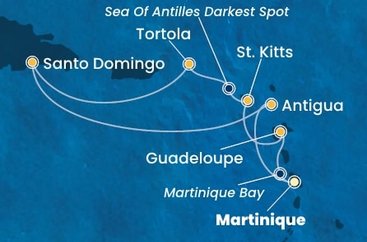 Martinik, Guadeloupe, Svätý Krištof a Nevis, Britské Panenské ostrovy, Dominikánska republika, Antigua a Barbuda z Fort de France na lodi Costa Favolosa