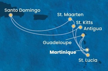 Martinik, Guadeloupe, Svätá Lucia, Svätý Krištof a Nevis, Svatý Martin, Dominikánska republika, Antigua a Barbuda z Fort de France na lodi Costa Favolosa