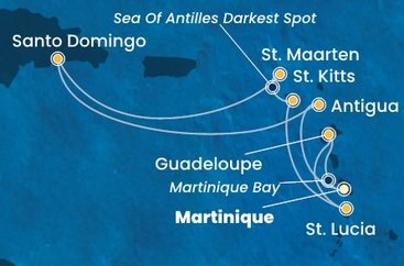 Martinik, Guadeloupe, Svätá Lucia, Svätý Krištof a Nevis, Svatý Martin, Dominikánska republika, Antigua a Barbuda z Fort de France na lodi Costa Favolosa