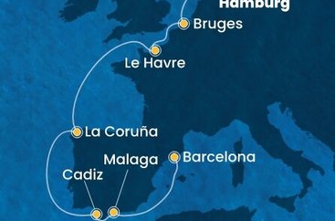 Nemecko, Belgicko, Francie, Španielsko z Hamburgu na lodi Costa Favolosa